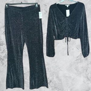 Bar III, Women’s, Shimmering, Deep Black, Flare Pants & Top Set Plus Size: 2X